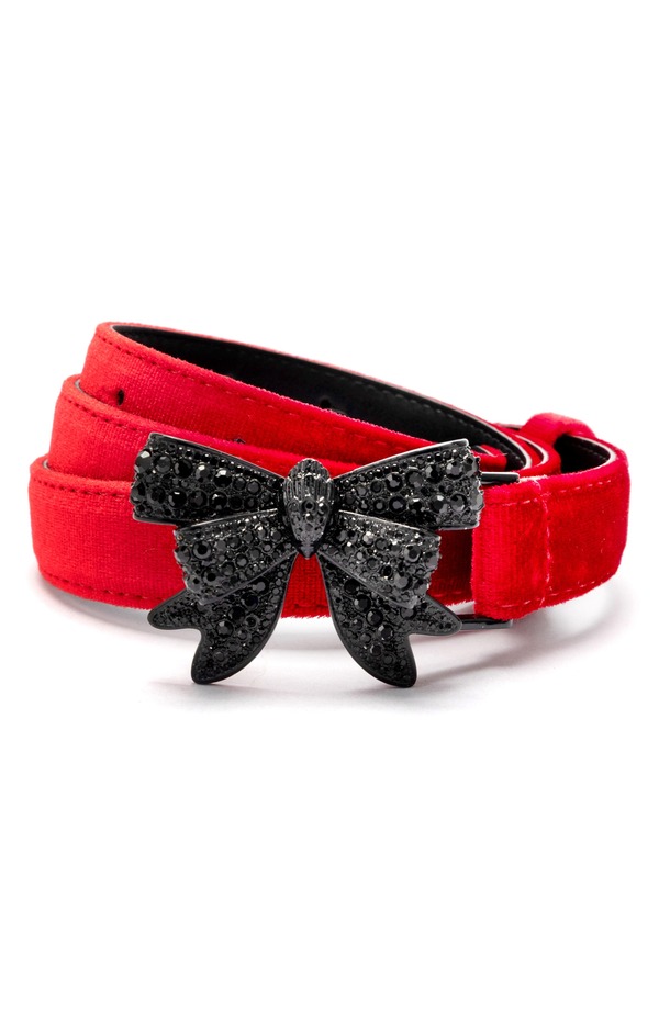 カートジェイガーロンドン レディース アクセサリー ベルト ベルベット Kurt Geiger London Crystal Embellished Bow Velvet Belt Burgundy バーガンディ