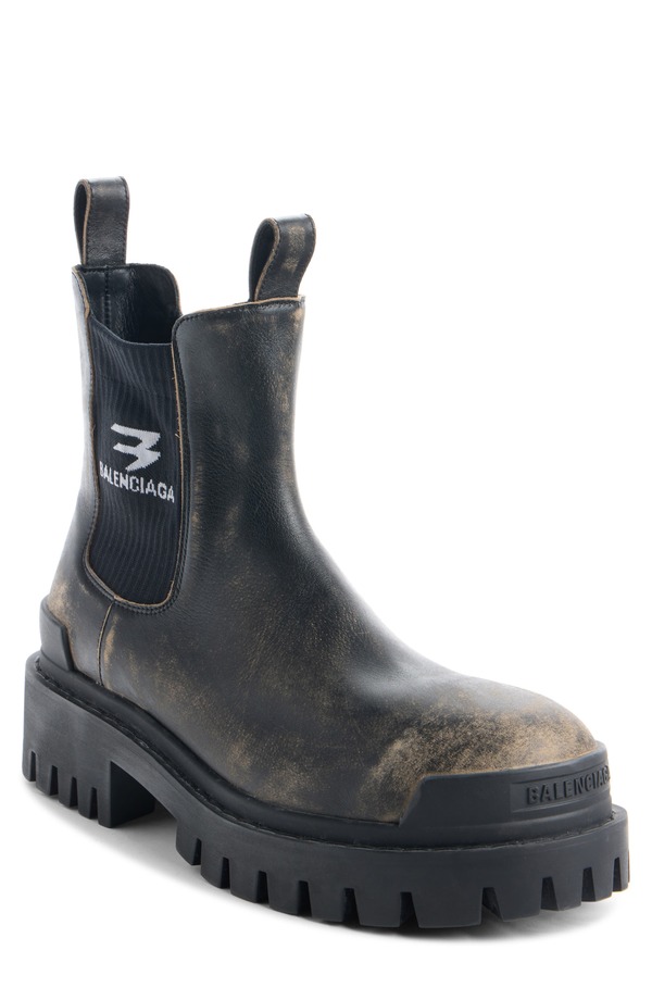 バレンシアガ メンズ シューズ ブーツ・レインブーツ チェルシーブーツ チェルシー Balenciaga Strike Chelsea Boot Black/ Beige/ White Logo 白いこと