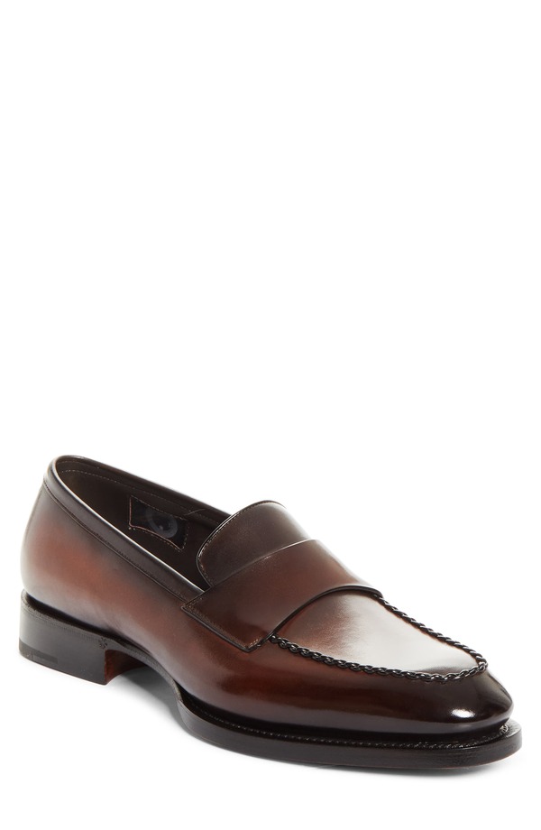 サントーニ メンズ シューズ 置き目毛革 Santoni Arco Loafer Dark Brown-T60 赤銅色