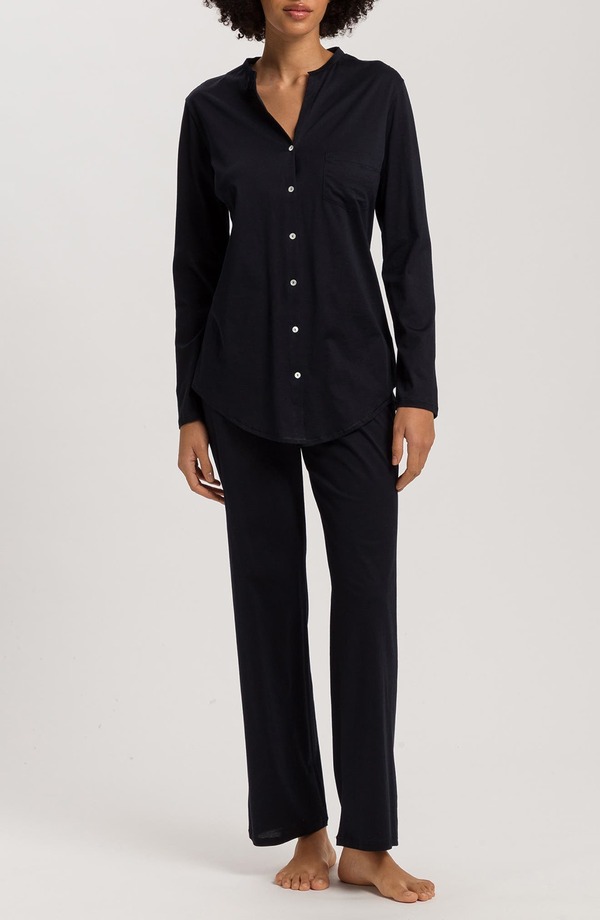 ハンロ レディース アンダー御召しもの ナイト爵御召しもの 綿織物 Hanro Cotton Deluxe Pajamas Black 黒いこと