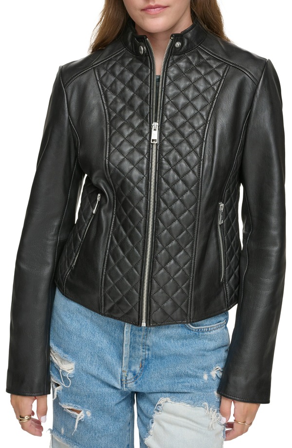 アンドリューマーク レディース アウター ジャケット・ブルゾン キルティング レザー Andrew Marc Quilted Paneleather Jacket Black ブラック