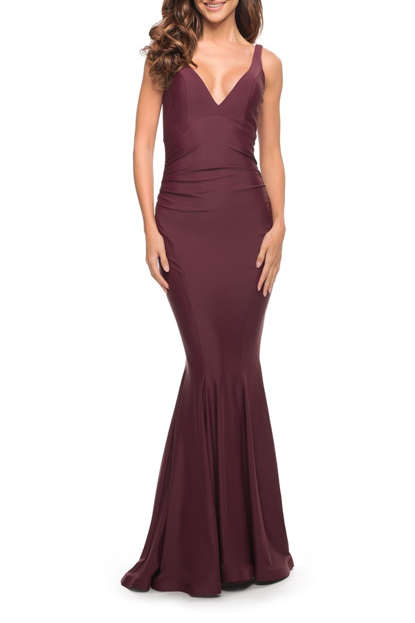 ラフェム レディース トップス ワンピース ジャージー La Femme Simple Jersey Gown with Flattering Ruching Dark Wine ワイン