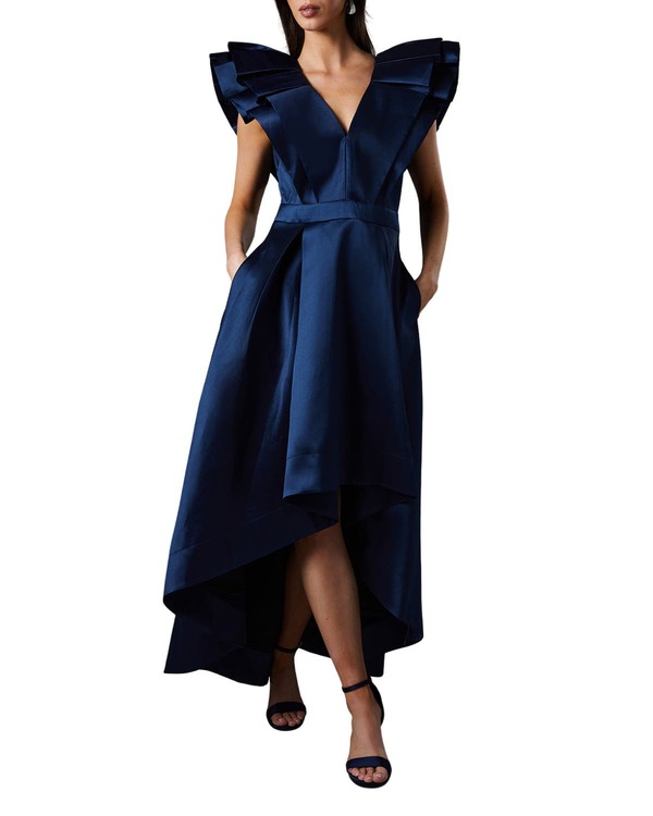 コースト レディース トップス ワンピース Vネック ミディ Coast Frill Sleeve V-Neck Midi Dress Navy ネイビー｜ReVida 店