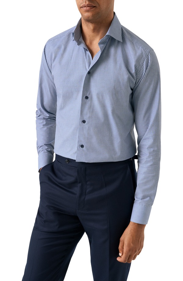 エトン メンズ トップス シャツ Eton Contemporary Fit Check Twill Button-Up Shirt Dark Blue ブルー