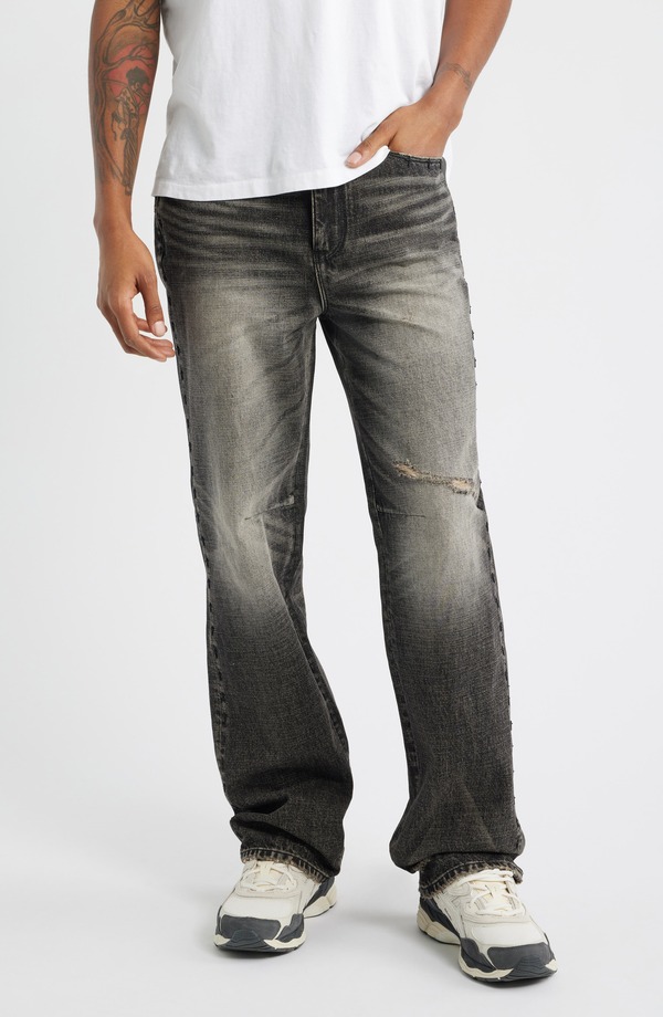 アールティーエー メンズ ボトムス デニムパンツ ストレート ジーンズ RtA Jonas Distressed Loose Straight Leg Jeans Ash Storm Side Cross アッシュ