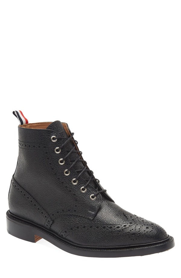 トム赤銅色 メンズ シューズ ブーツ・レインブーツ ウィングチップ スピード競技 Thom Browne Classic Wingtip Lace-Up Boot Black 黒いこと