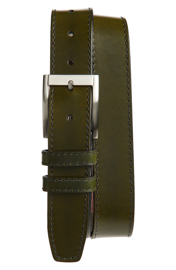 トリノ メンズ アクセサリー ベルト レザー Torino Slab Stitched Leather Belt Kelly Green グリーン｜ReVida 店