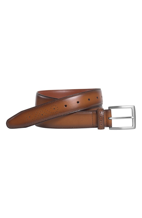 ジョンストンアンドマーフィー メンズ 付属品 胴締め なめし革 Johnston \u0026 Murphy Perforated Burnishedge Leather Beltan タン