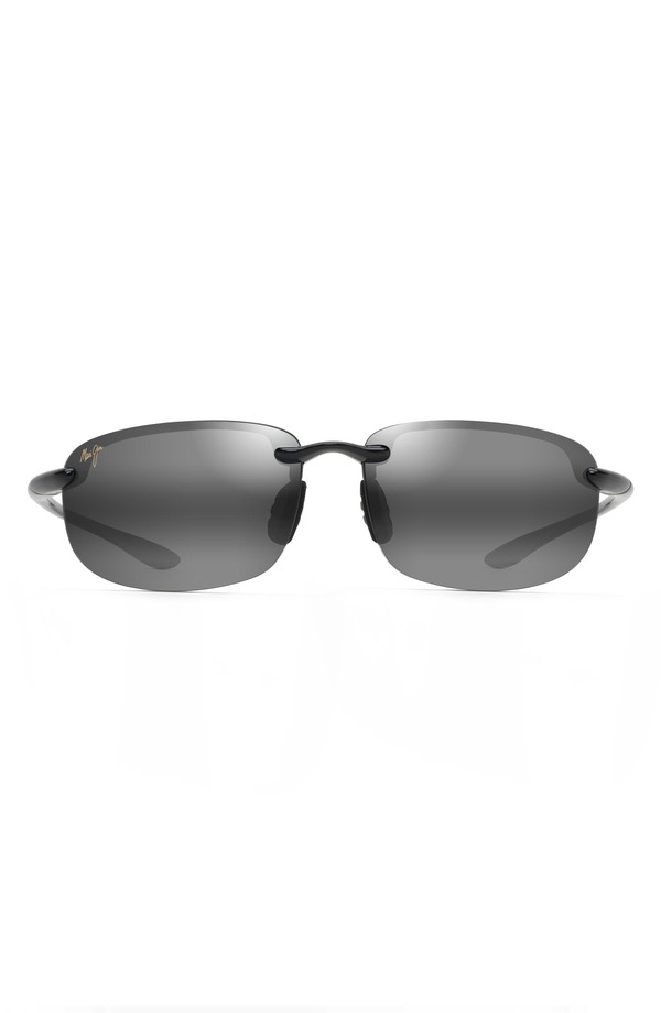 マウイ体育館 メンズ 佩び物 サングラス・アイウェア Maui Jim Hookipa 64粍 Polarized Rectangle Sunglasses Black / Grey 黒いこと