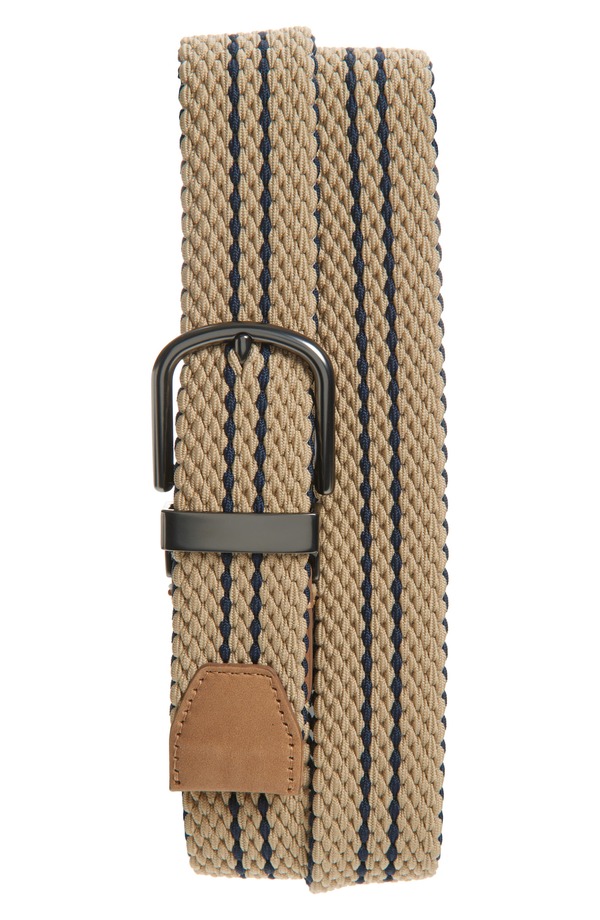電話を掛けるハーン メンズ 付属品 胴締め Cole Haan Stripe Reversible Stretch Woven Belt Khaki/ Navy 米国海軍