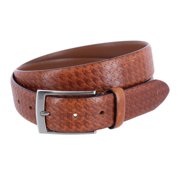 トラファルガー メンズ 付属品 胴締め なめし革 Trafalgar Watson Houndstooth Embossed 35粍 Leather Belt Cognac