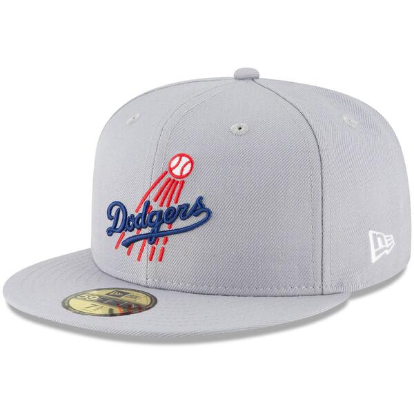 ニューエラ メンズ アクセサリー 帽子 ロゴ Men's New Era Gray Los Angeles Dodgers Cooperstown Collection Logo 59FIFTY Fitted Hat Gray グレー｜ReVida 店