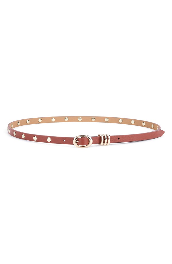 エティカ レディース アクセサリー ベルト レザー Ettika Skinny Studded Leather Belt Cognac|ReVida 店