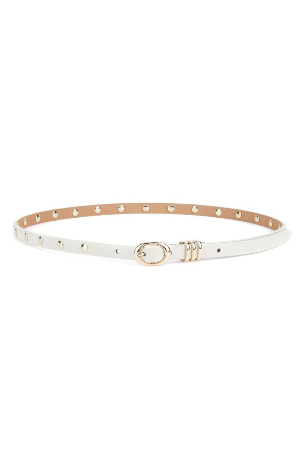エティカ レディース アクセサリー ベルト レザー Ettika Skinny Studded Leather Belt Vanilla|ReVida 店