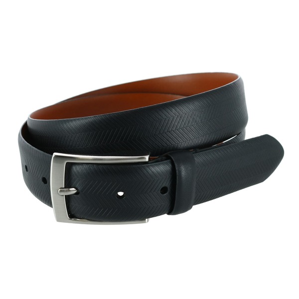 トラファルガー メンズ 付属品 胴締め なめし革 Trafalgar Gregorio 35粍 Herringbonembossed Feather Edged Leather Belt Black 黒いこと