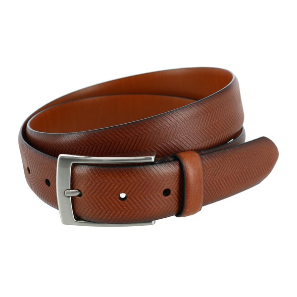 トラファルガー メンズ 付属品 胴締め なめし革 Trafalgar Gregorio 35粍 Herringbonembossed Feather Edged Leather Belt Cognac