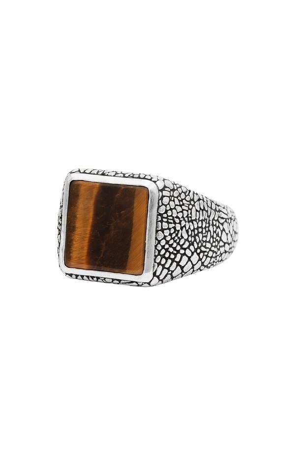 ジョンバルベイトス メンズ 添え物 指環 John Varvatos Men\u0027s Tiger\u0027s Eye Snakeskin Signet Ring Brown/ Silver 赤銅色