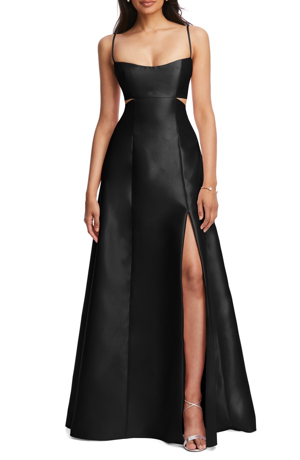 アルフレッド レディース トップス ワンピース カットアウト サテン Alfred Sung Cutout Satin Gown Black ブラック
