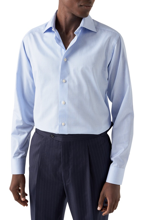 エトン メンズ トップス シャツ コットン Eton Contemporary Fit Stripe Cotton Dresshirt Blue ブルー