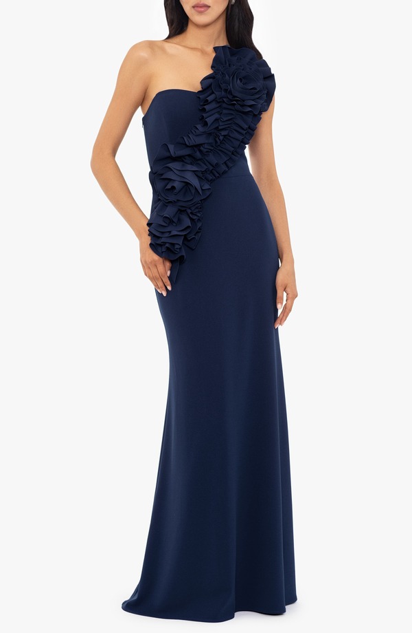 ベッツィアンドアダム レディース トップス 衣装 一肩先 Betsy \u0026 Adam Rosette One-Shoulder Trumpet Gownavy 米国海軍