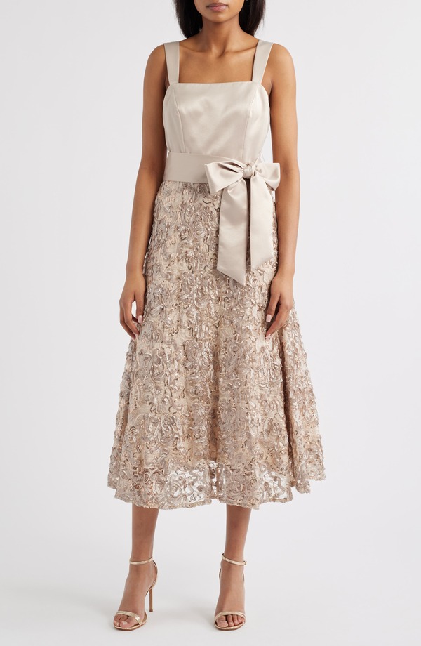 タハリエーエスエル レディース トップス ワンピース サテン スパンコール Tahari ASL Sequin Soutache Satin Cocktail Dress Champagne シャンパン