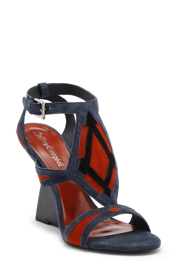 ジェフリー キャンベル レディース シューズ 踵 サンダル Jeffrey Campbell Tam-Tam Wedge Sandal Navy Suede Orange 米国海軍