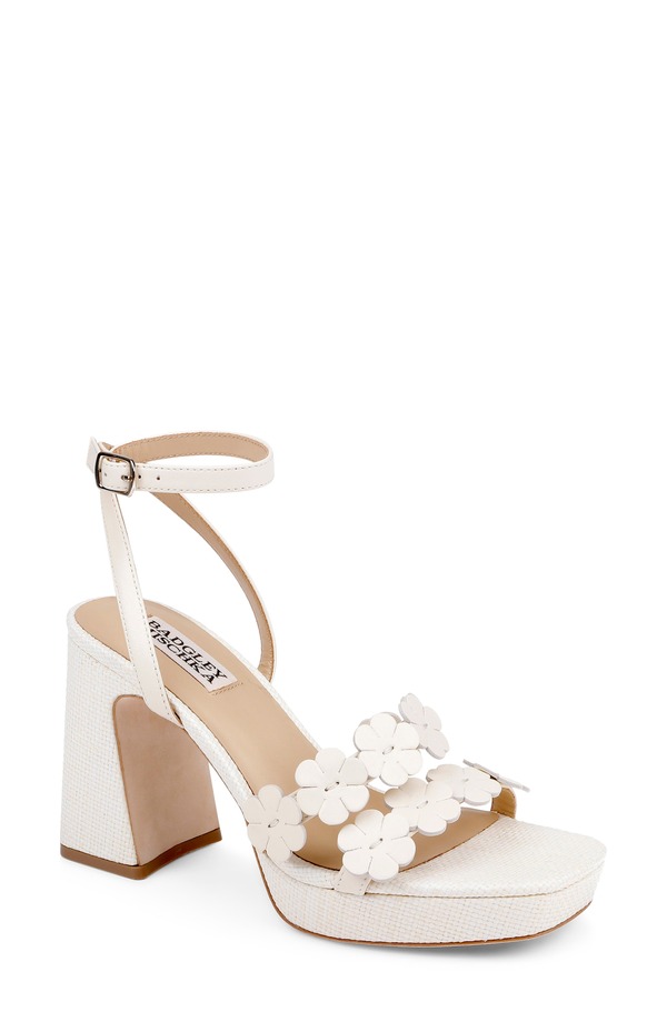 バッドグレイミッシカ レディース シューズ 踵 プラットホーム サンダル アンクル Badgley Mischka Collection Waverly Ankle Straplatform Sandal Cream Leather 皮膚軟化剤