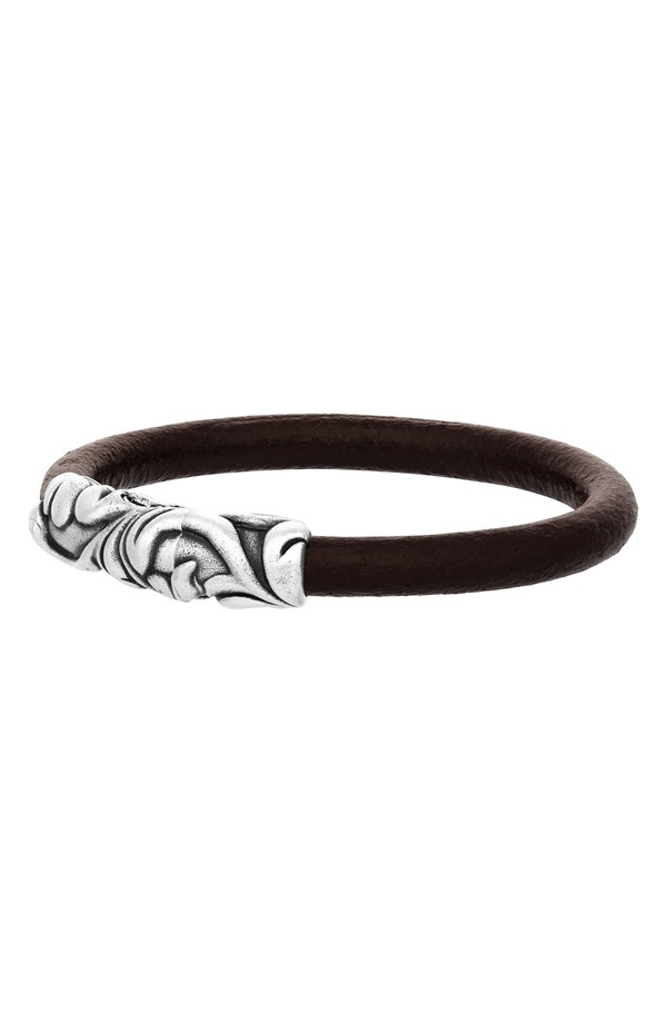 ジョンバルベイトス メンズ 付属物 ブレスレット・バングル・アンクレット なめし革 John Varvatos Men\u0027s Gothic Leather Bracelet Silver しろがね色