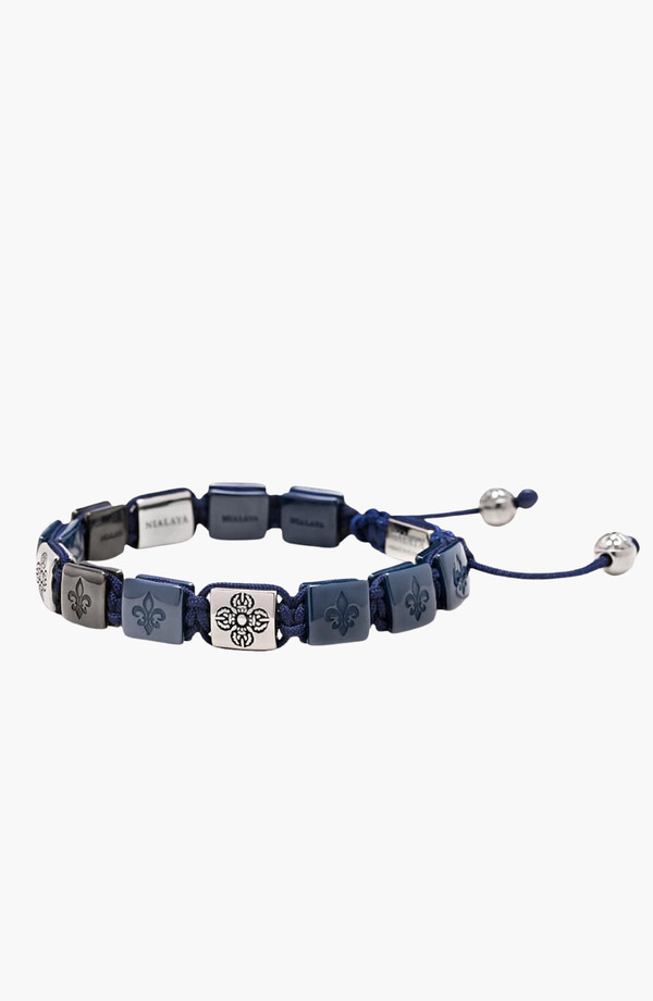 ナイアヤラ メンズ 付属物 ブレスレット・バングル・アンクレット Nialaya Blue Ceramic Flatbead Bracelet Blue / Silver 青碧