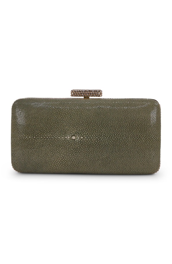 バッジェリーミシュカ レディース バッグ レザー BADGLEY MISCHKA Evelyn Stingray Leather Minaudiere Olivine