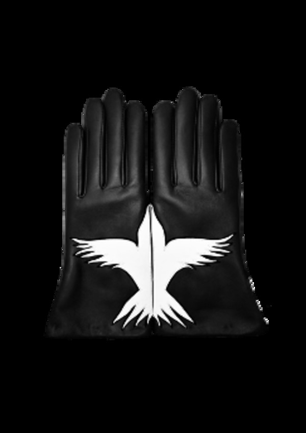 アニェル レディース アクセサリー 手袋 シルク Agnelle Freedom Lambskin Glove Lined in Silk with Bird Motif Tnoir/Lumiere