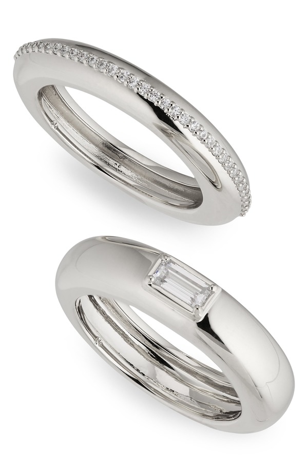 ナディール レディース アクセサリー 指輪 Nadri Entwine Set of 2 Cubic Zirconia Stacking Rings Rhodium