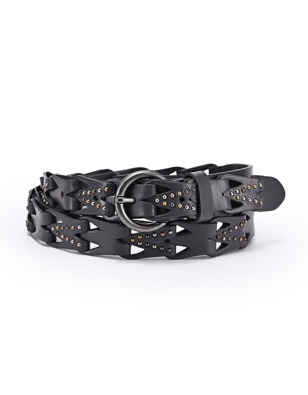 オールドトレンド レディース アクセサリー ベルト レザー OLD TREND Oranda Genuine Leather Woven Studded Statement Belt Grey グレー｜ReVida 店