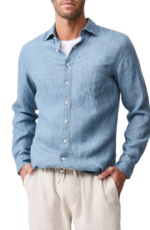ロッドアンドグン メンズ トップス シャツ リネン Rodd \u0026 Gunn Coromandel Button-Up Linen Shirt Sea Stone ストーン