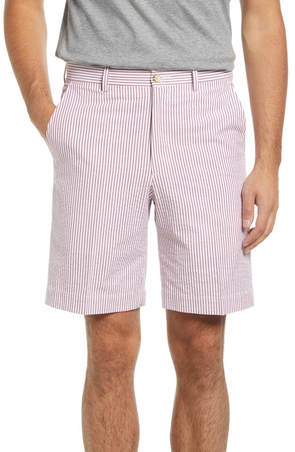 ベール メンズ ボトムス ハーフパンツ・ショーツ ショートパンツ Berle Flat Front Seersucker Shorts Garnet｜ReVida 店