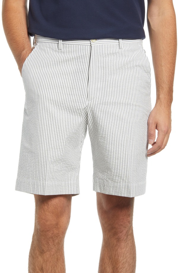 ベール メンズ ボトムス ハーフパンツ・ショーツ ショートパンツ Berle Flat Front Seersucker Shorts Grey グレー