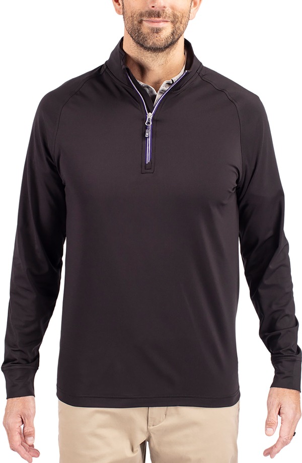 裁断師アンドうしろ側 メンズ アウター パーカー・スウェット ハーフジップ 編み物 Cutter \u0026 Buck Adapt Knit Quarter Zipullover Black/College Purple 黒いこと