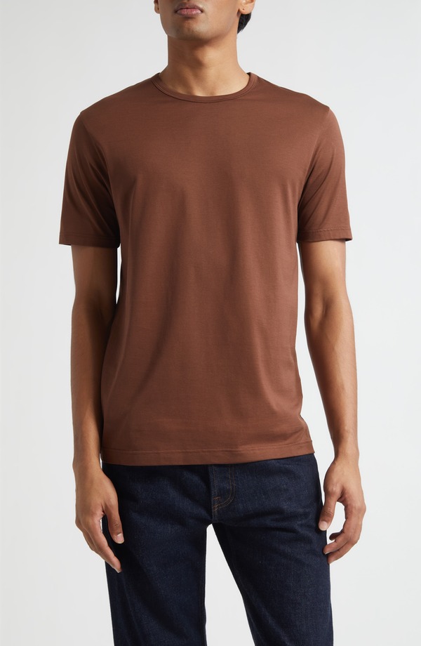 サンスペル メンズ トップス Tシャツ クルーネック コットン Sunspel Cotton Crewneck T-Shirt Conker Brown ブラウン