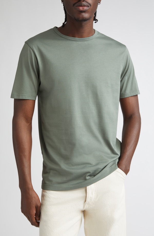 サンスペル メンズ トップス Tシャツ クルーネック コットン Sunspel Cotton Crewneck T-Shirt Dark Green グリーン