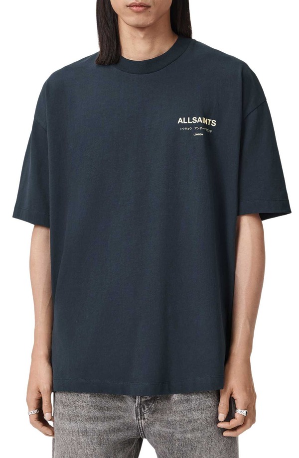 オールセインツ メンズ トップス Tシャツ グラフィック AllSaints Underground Oversize Graphic T-Shirt Moonlit Blue ブルー