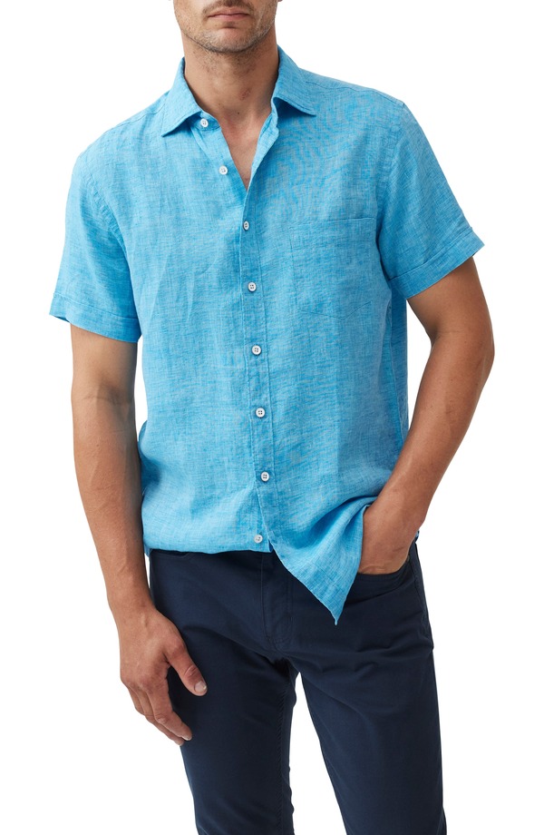 ロッドアンドグン メンズ トップス シャツ リネン Rodd & Gunn Palm Beach Sports Fit Short Sleeve Linen Button-Up Shirt Cobalt コバルト