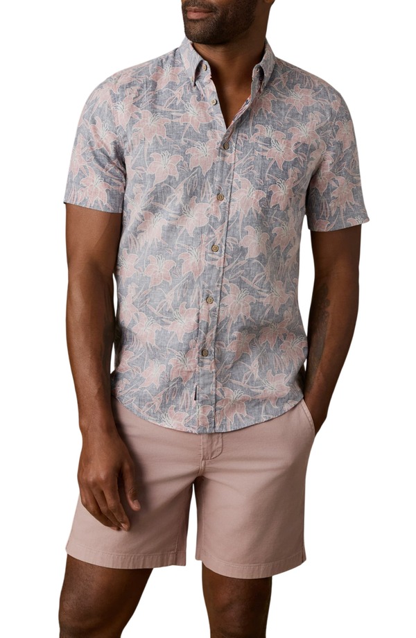 ファレティ メンズ トップス シャツ ダウン Faherty Breeze Short Sleeve Button-Down Shirt Navy Red Lotus ネイビー