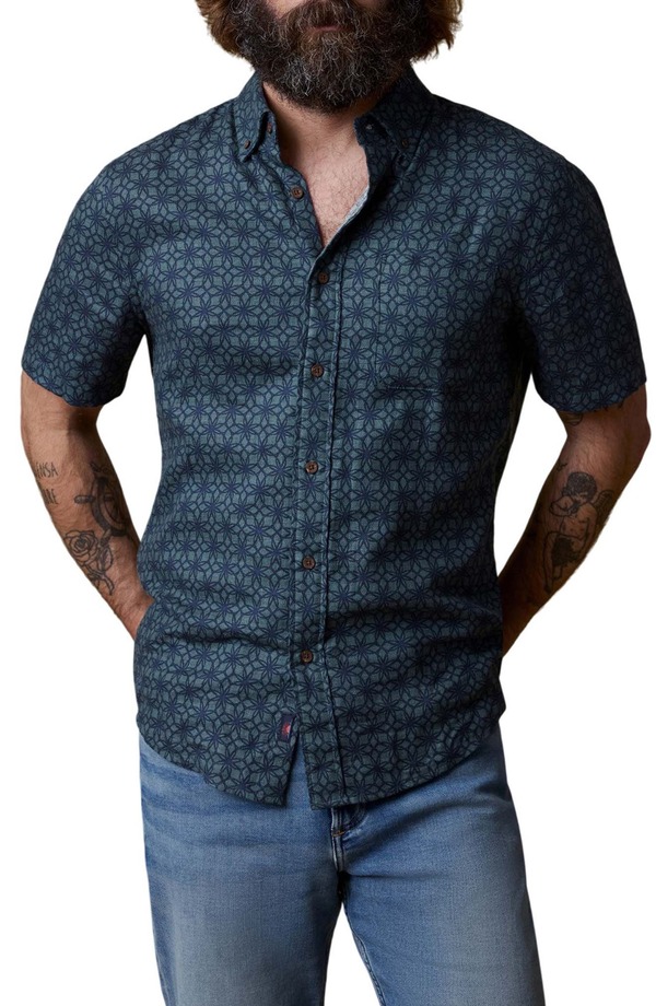 ファレティ メンズ トップス プルオーバー 落ち込む Faherty Breeze Short Sleeve Button-Down Shirt Spruce Lotus Tile