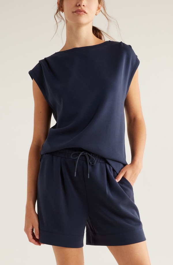 ゼラ レディース アウター パーカー・スウェット ニット Zella Ultra Soft Knit Gathered Shoulder Top Navy Sapphire ネイビー|ReVida 店