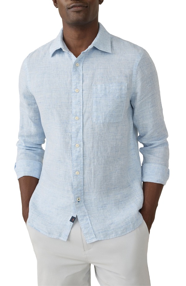 ファレティ メンズ トップス シャツ リネン Faherty Laguna Linen Button-Up Shirt Light Blue Melange ブルー