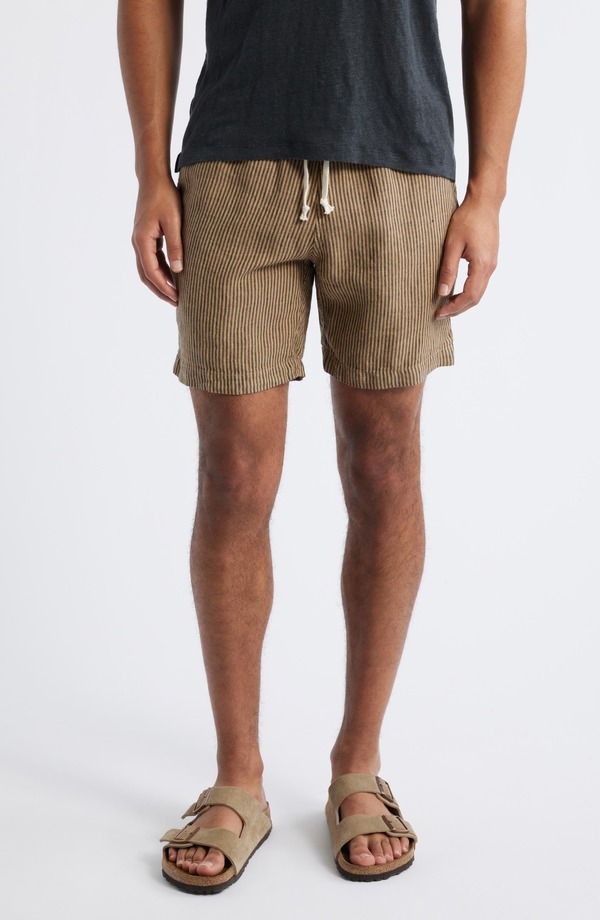 アレックス起重機 メンズ ボトムス 二分の一ズボン下・さる股引き 遊撃手ズボン下 リネン ALEX CRANE Bo Linen Drawstring Shorts Overdye Chai