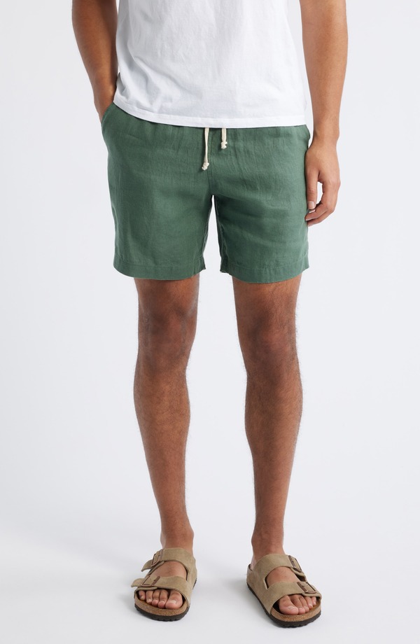 アレックス起重機 メンズ ボトムス 二分の一ズボン下・さる股引き 遊撃手ズボン下 リネン ALEX CRANE Bo Linen Drawstring Shorts Pine