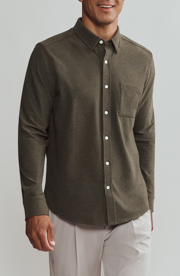 ローヌ メンズ トップス シャツ ニット Rhone WFH Knit Button-Up Shirt Lichen Green Heather ヘザー