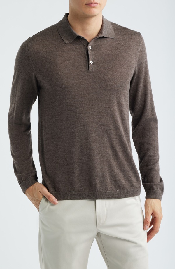 ジャックビクター メンズ トップス ポロシャツ ウール セーター シルク Jack Victor Long Sleeve Wool & Silk Polo Sweater Taupe トープ