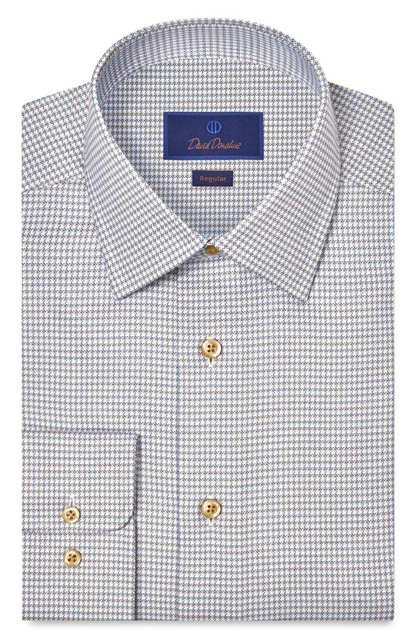 デイビッドドナヒュー メンズ トップス シャツ レギュラーフィット コットン Davidonahue Regular Fit Microcheck Cotton Dresshirt White/ Dune ホワイト